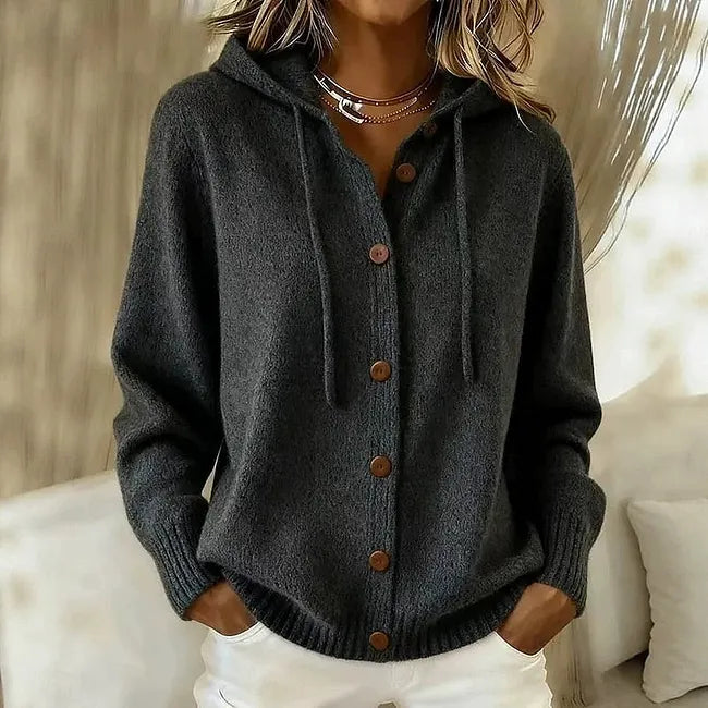 Women Hooded Button Cardigan
