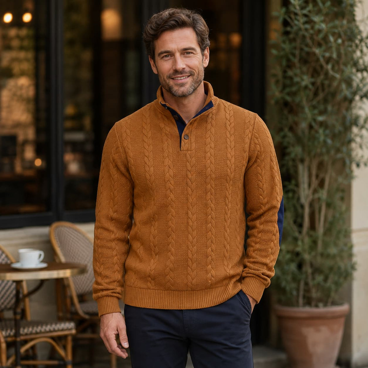 Men Cable Knit Mock Neck Sweater