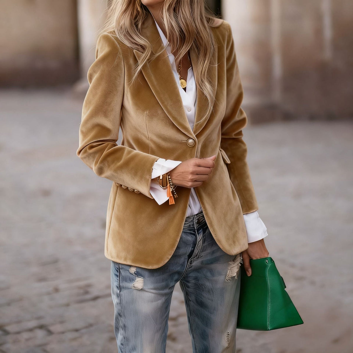 Women Velvet Slim Fit Blazer