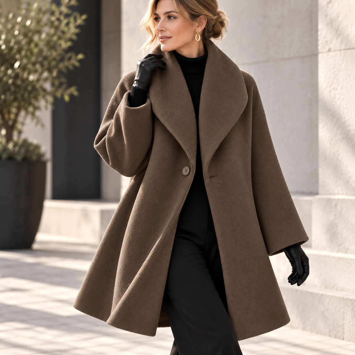 Women Shawl Collar Swing Coat
