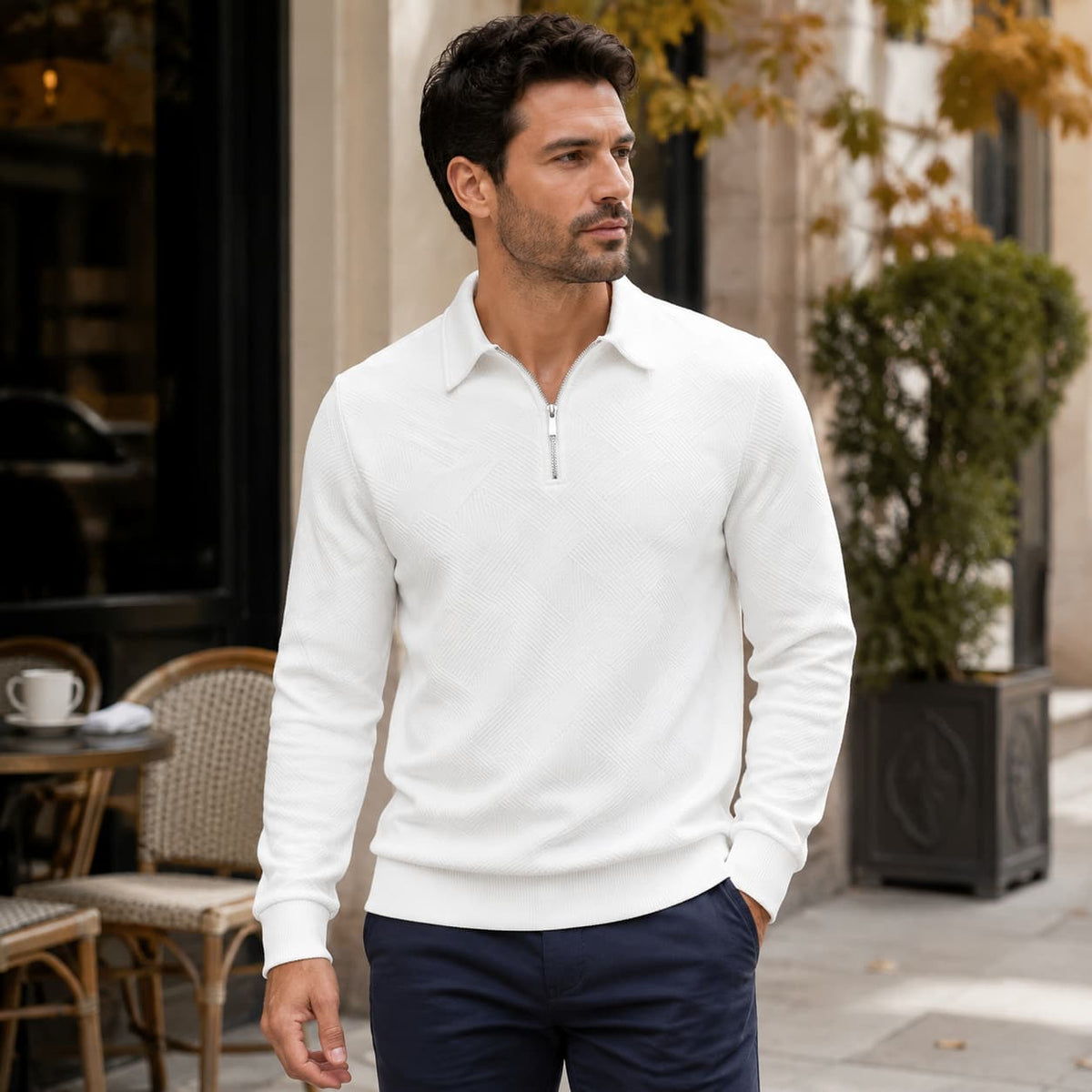 Men Half Zip Polo Sweater