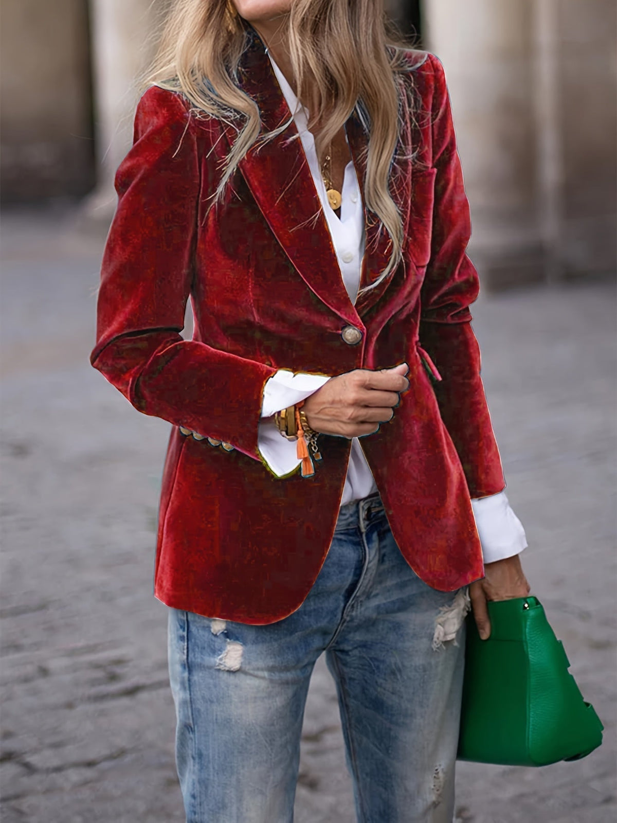 Women Velvet Slim Fit Blazer