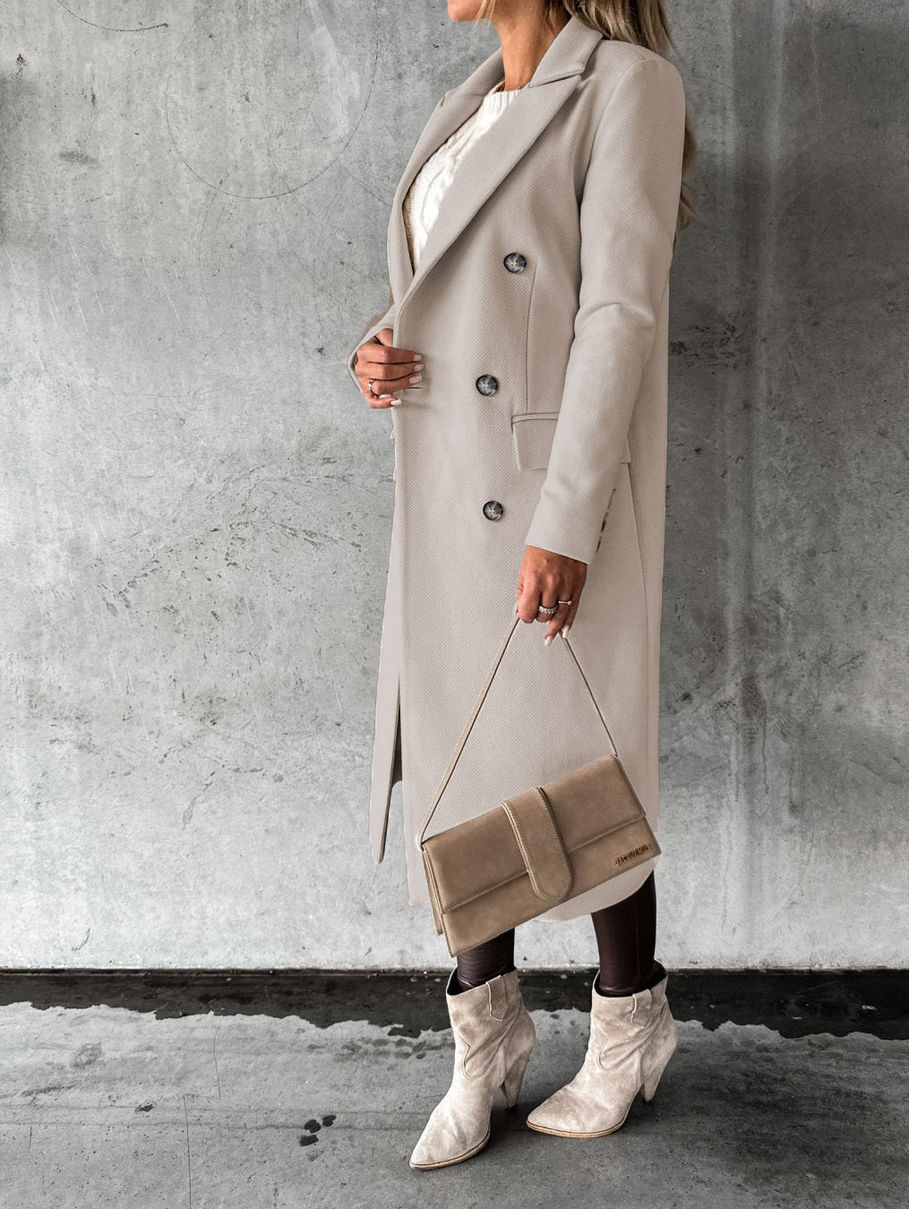 Women Double Breasted Longline Coat