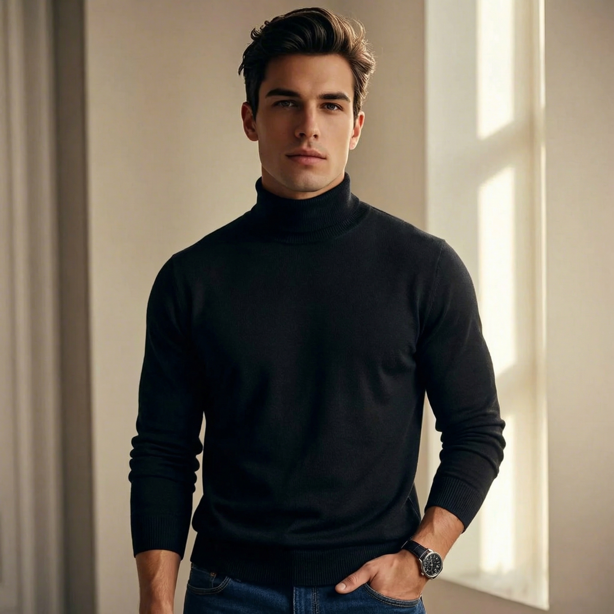 Men Lightweight Merino Turtleneck