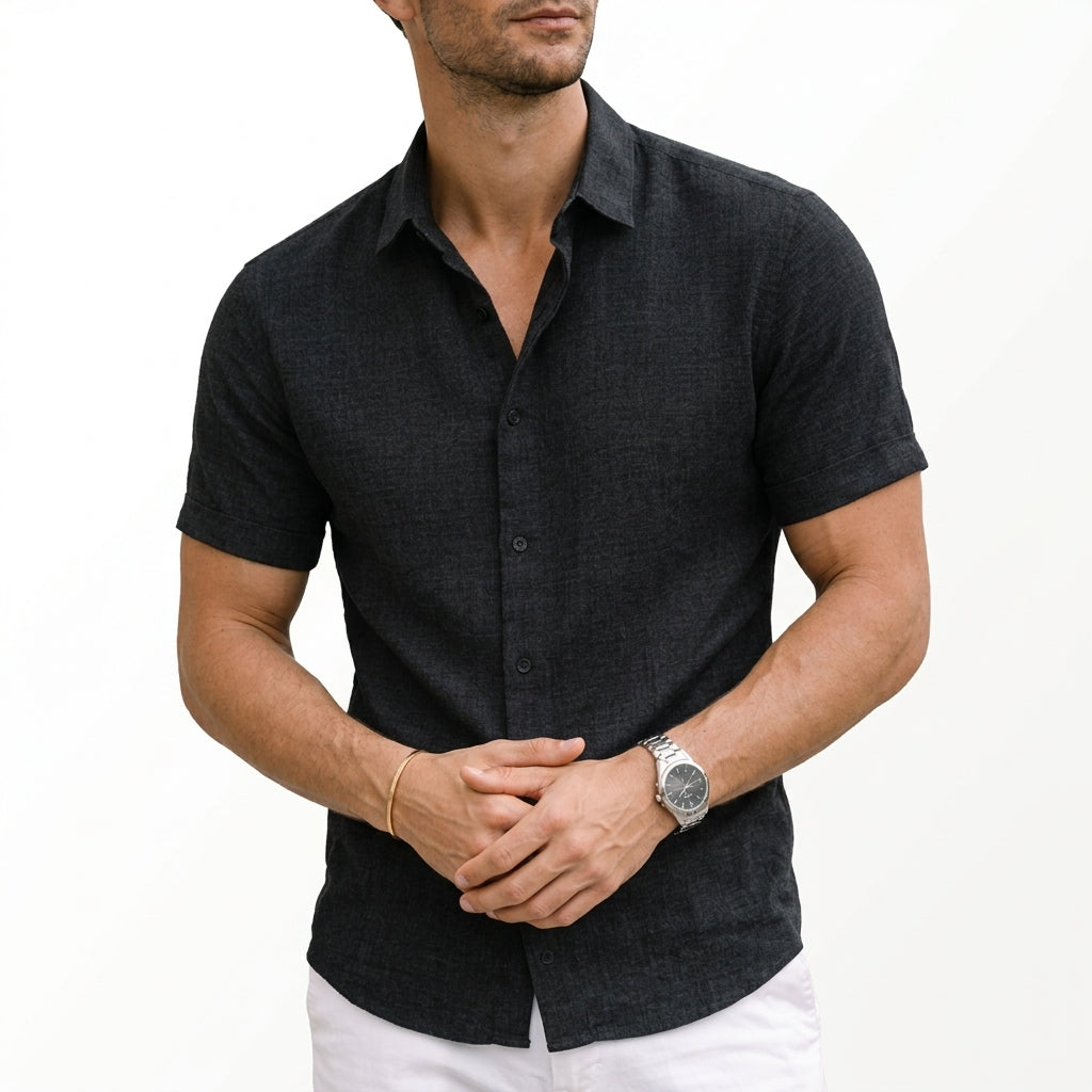 Men Short Sleeve Cotton Shirt