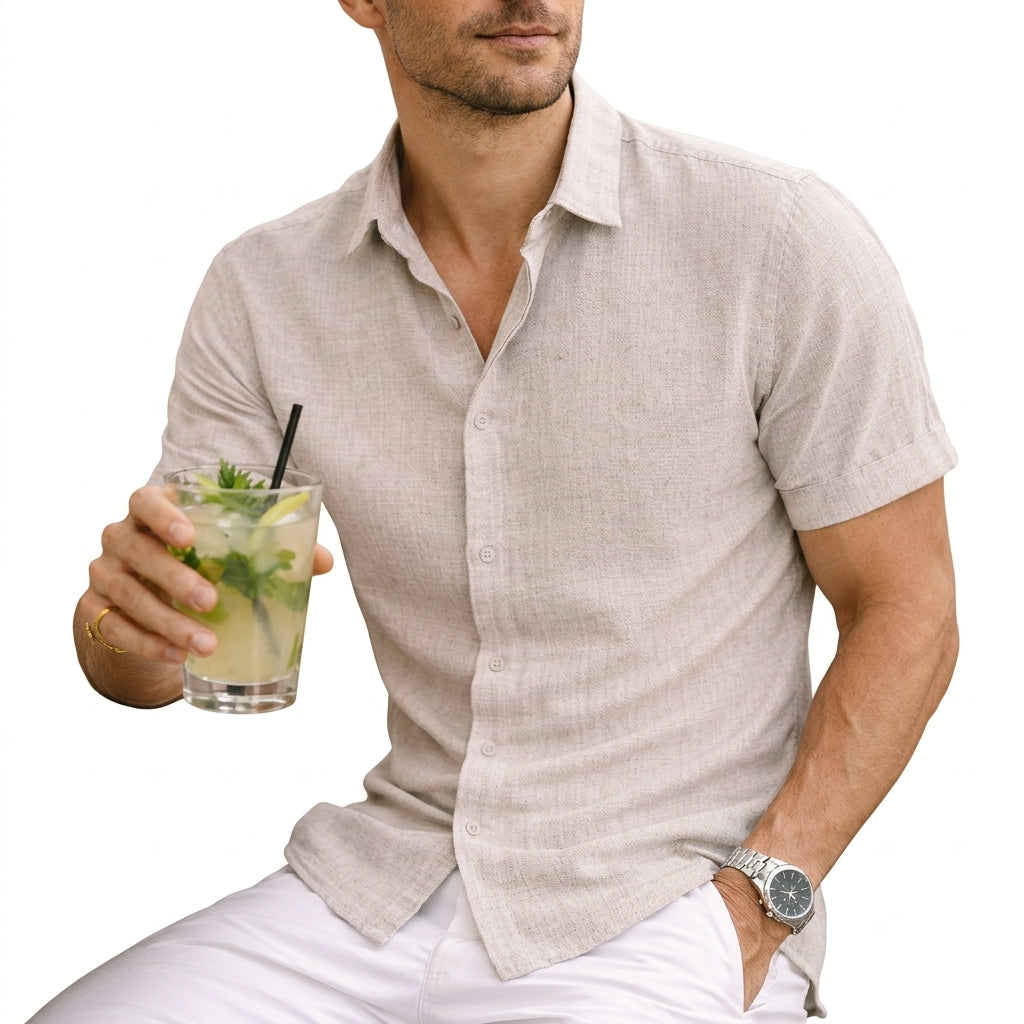 Men Short Sleeve Cotton Shirt