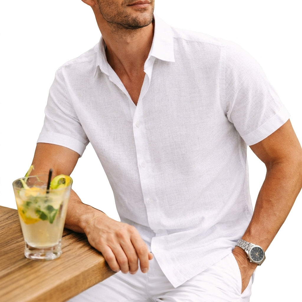 Men Short Sleeve Cotton Shirt