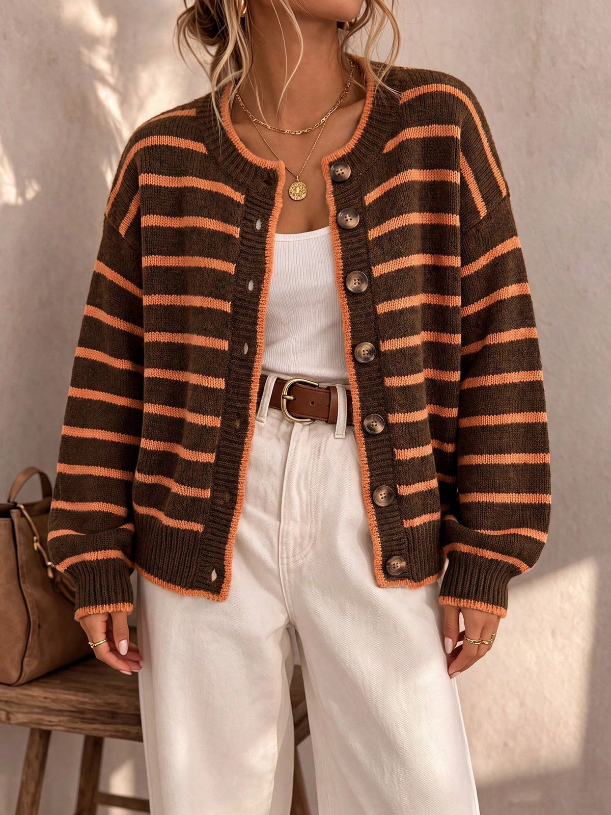 Women Oversized Striped Cardigan