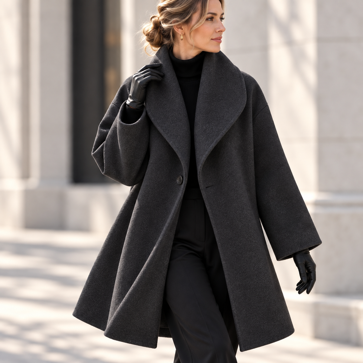 Women Shawl Collar Swing Coat