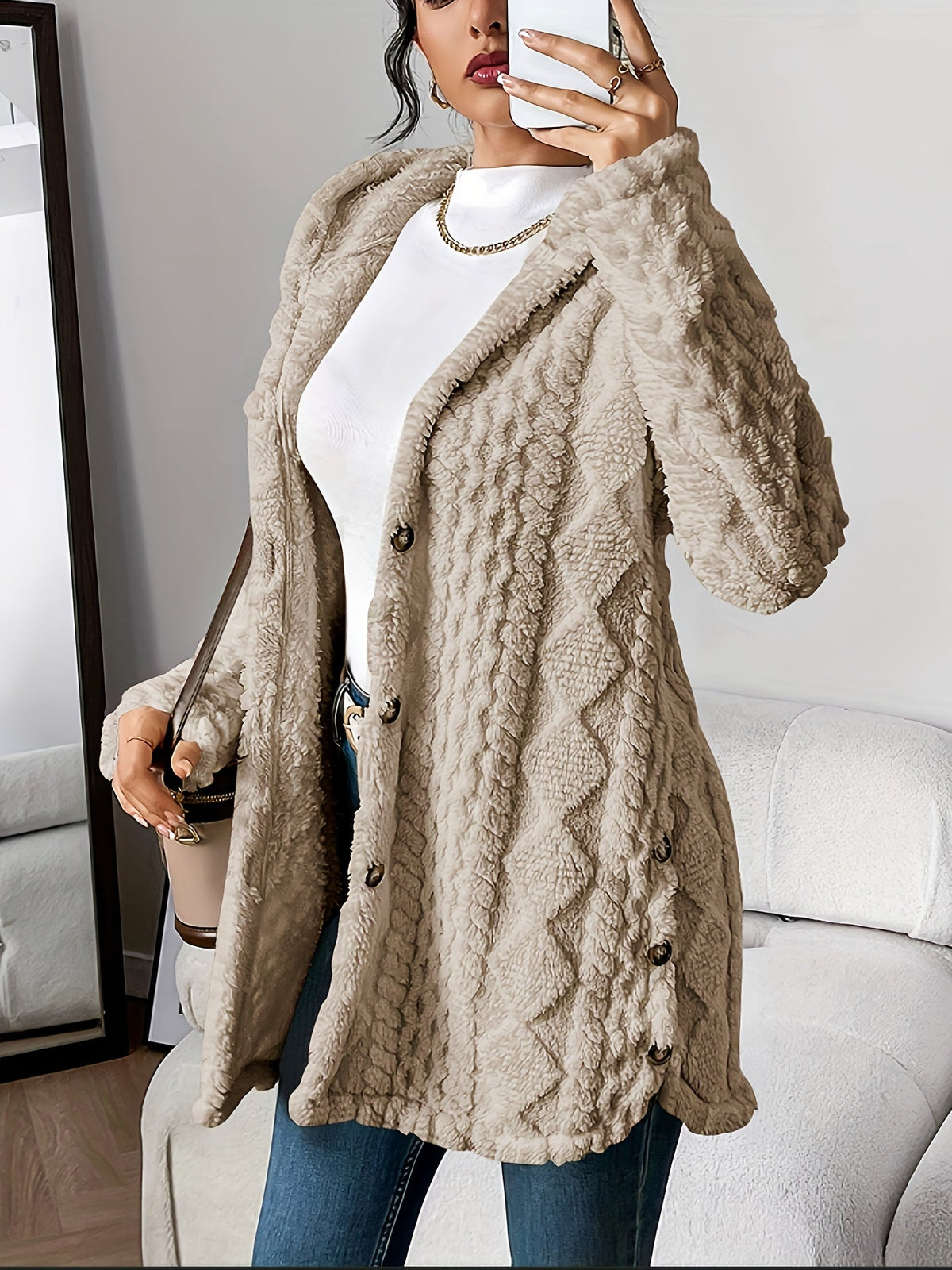 Women Quilted Hooded Cardigan