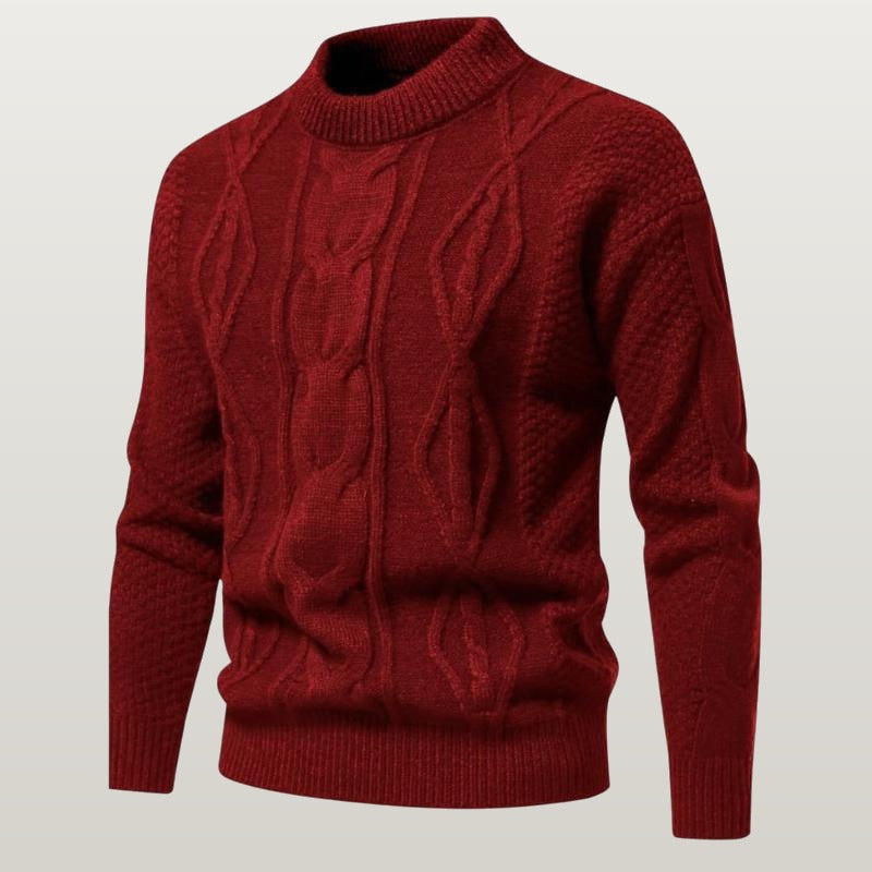 Men Cable Knit Sweater - Red