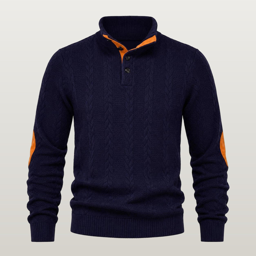 Men Cable Knit Mock Neck Sweater - Navy blue