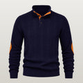 Men Cable Knit Mock Neck Sweater - Navy blue