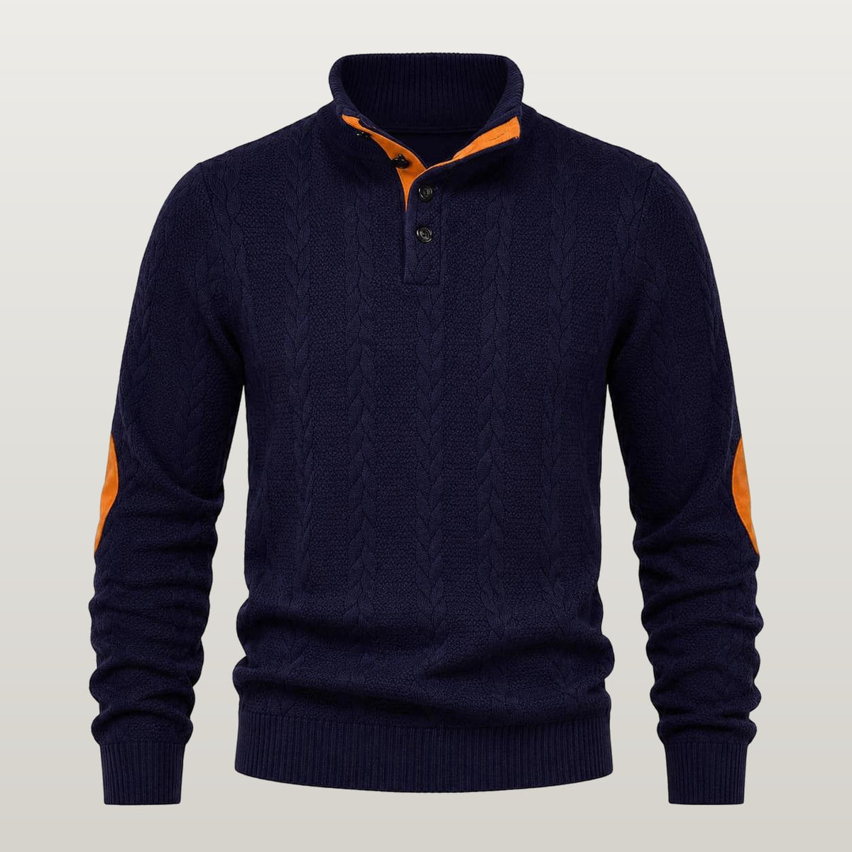 Men Cable Knit Mock Neck Sweater - Navy blue