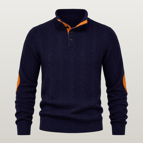 Men Cable Knit Mock Neck Sweater - Navy blue