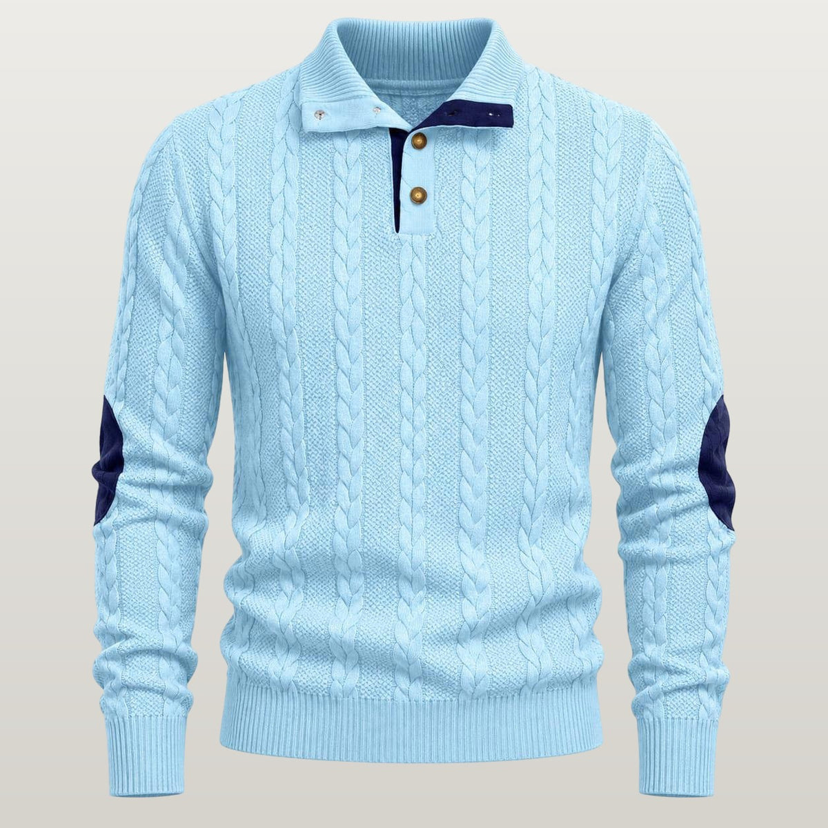 Men Cable Knit Mock Neck Sweater - Sky blue