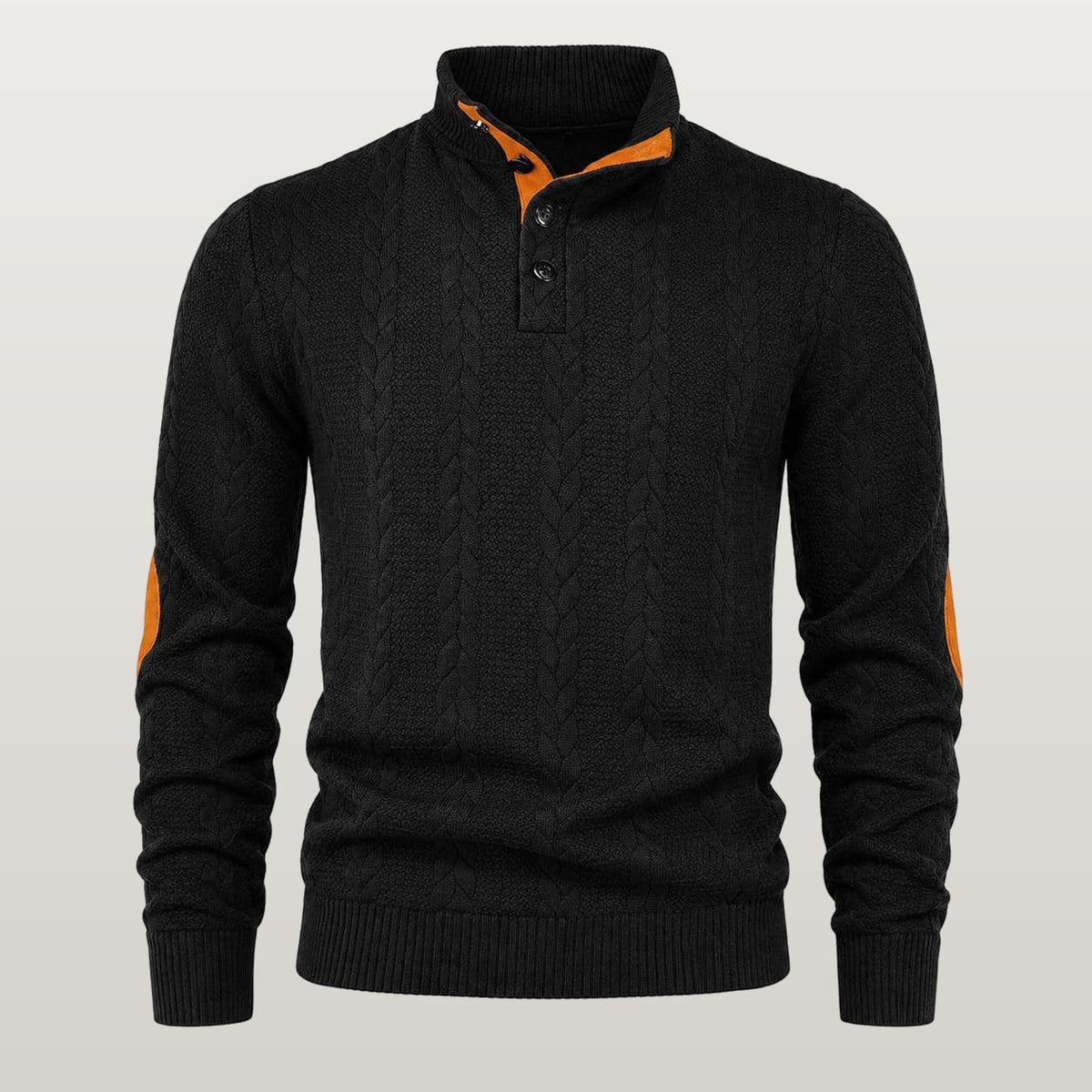 Men Cable Knit Mock Neck Sweater - Black