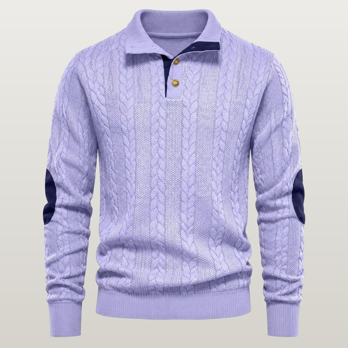 Men Cable Knit Mock Neck Sweater - Light purple