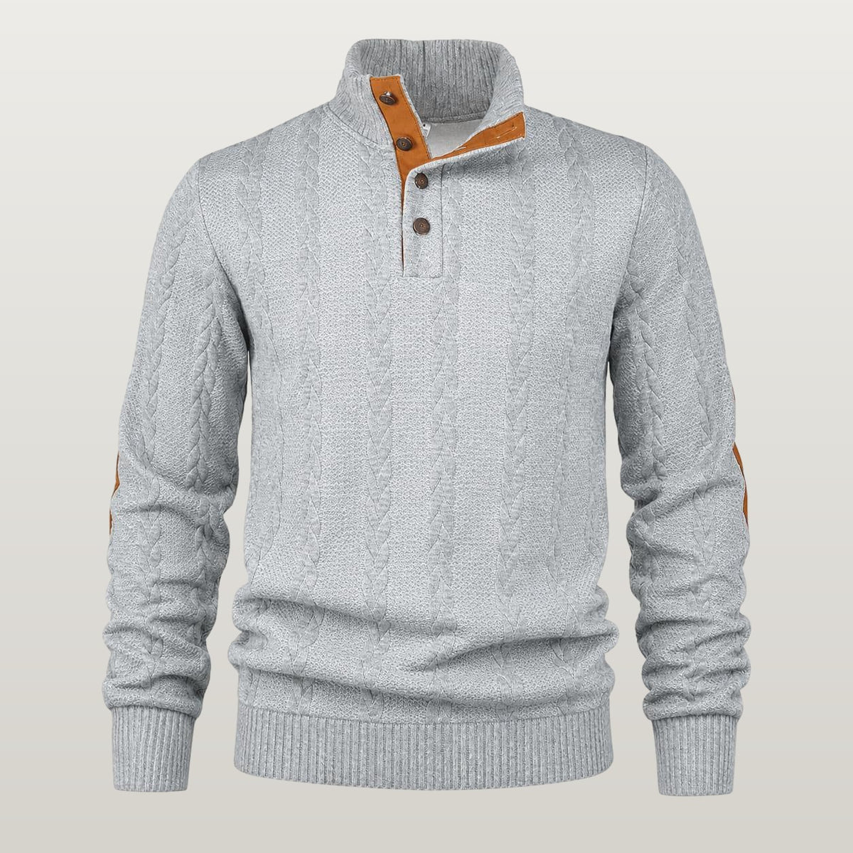 Men Cable Knit Mock Neck Sweater - Light gray