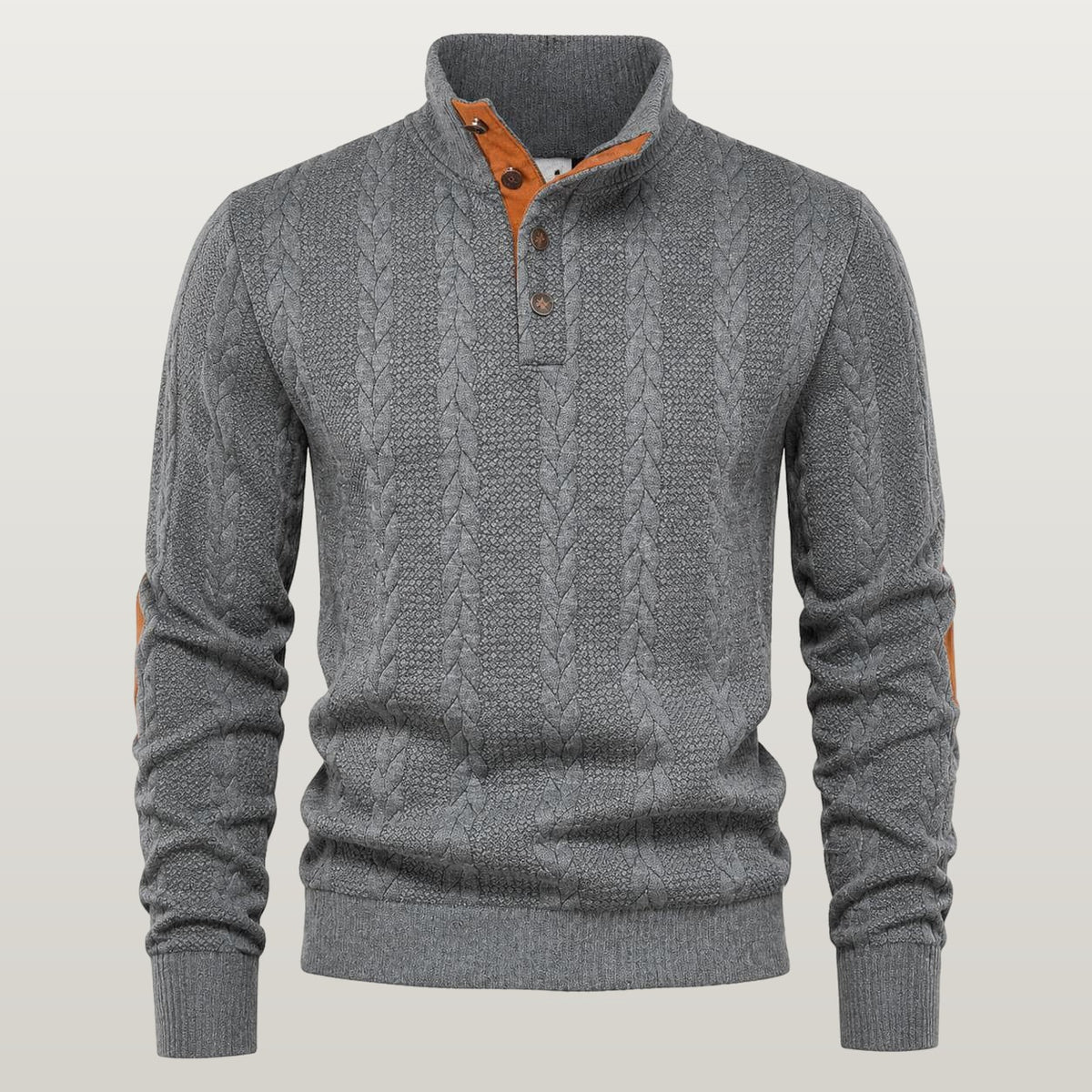 Men Cable Knit Mock Neck Sweater - Dark gray