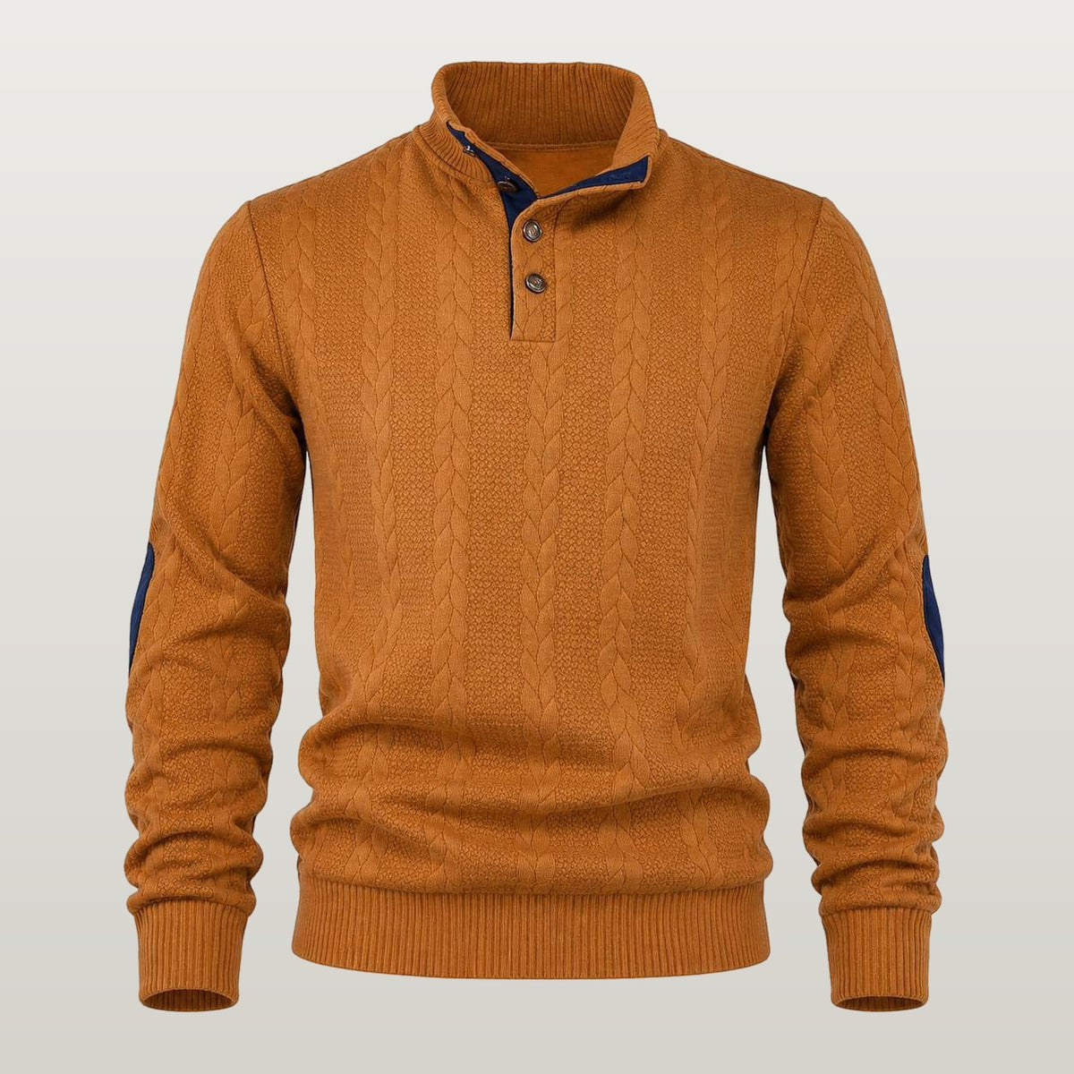 Men Cable Knit Mock Neck Sweater - Caramel
