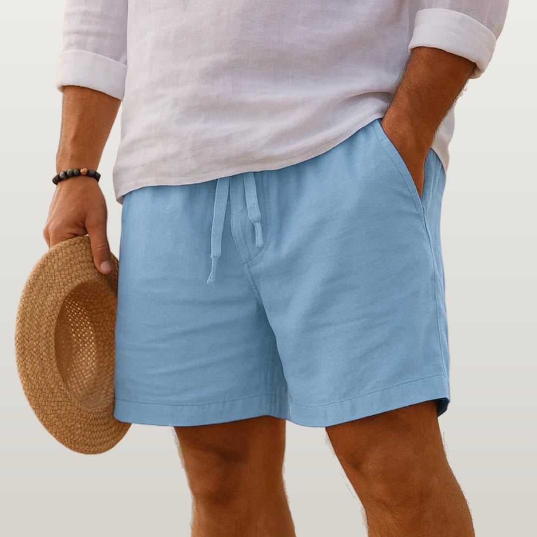 Men Cotton Linen Shorts - Blue