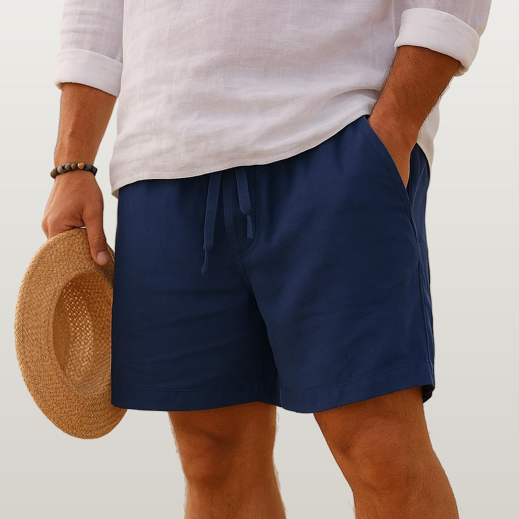Men Cotton Linen Shorts - Navy