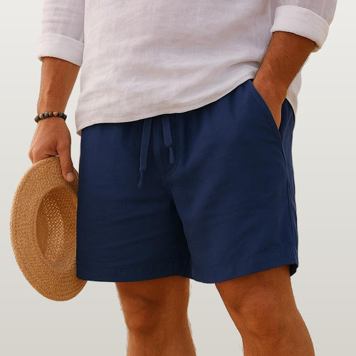 Men Cotton Linen Shorts - Navy