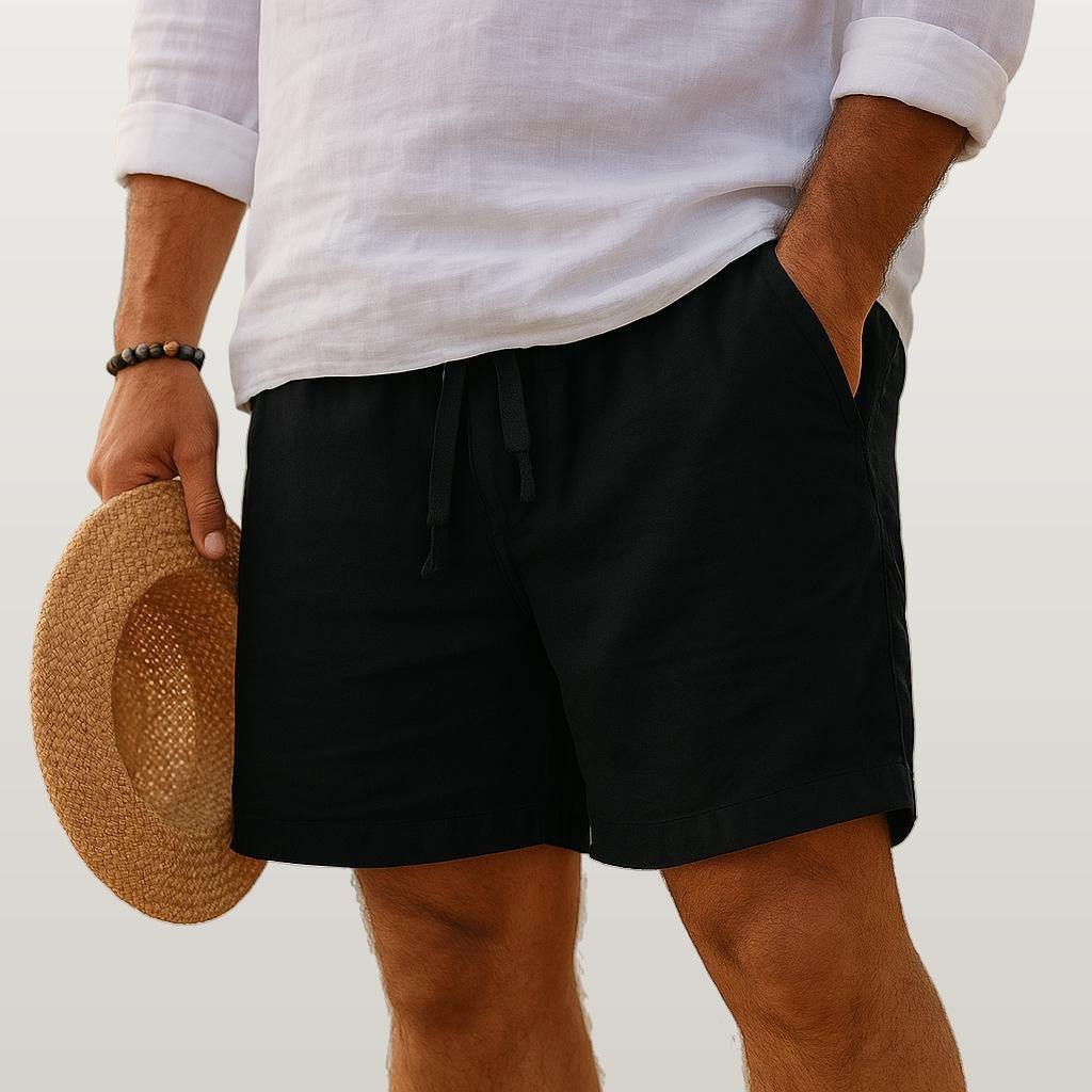 Men Cotton Linen Shorts - Black