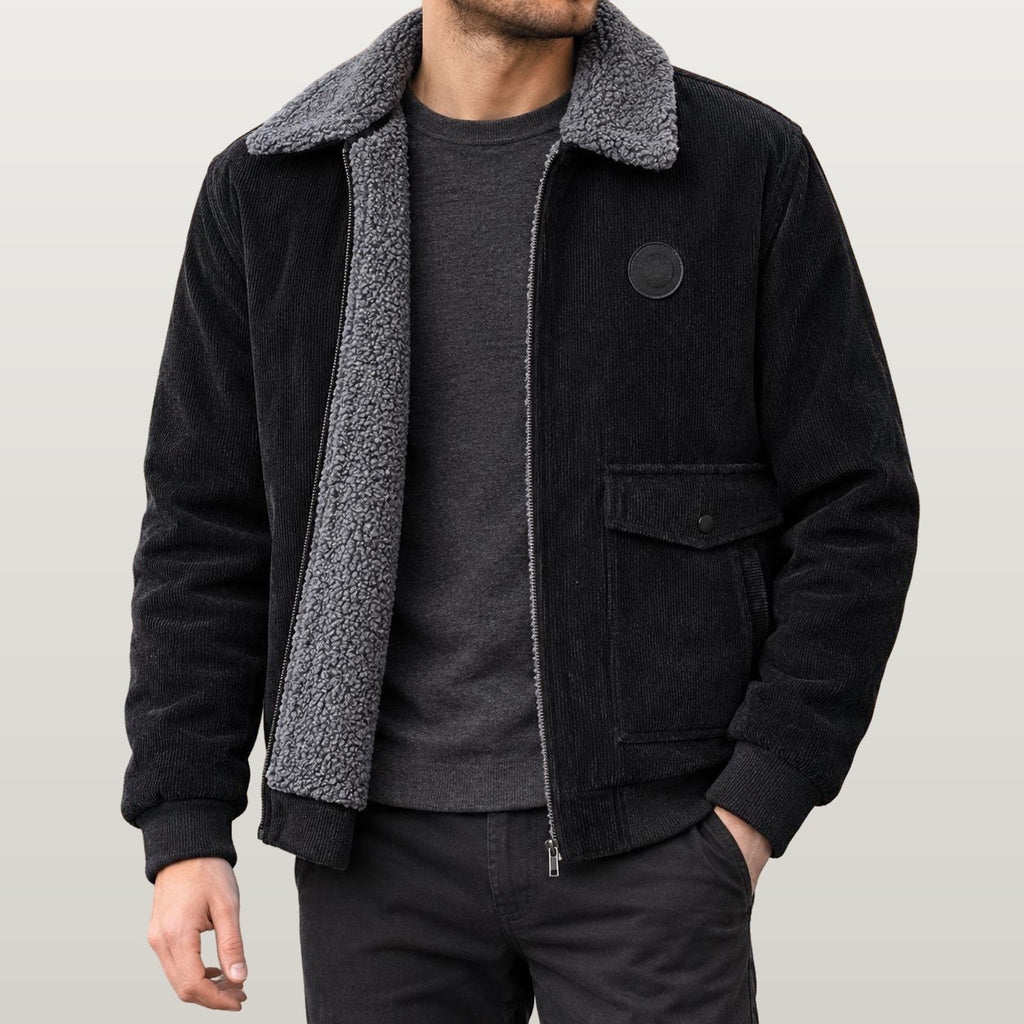 Men Fleece Lined Winter Jacket - Black