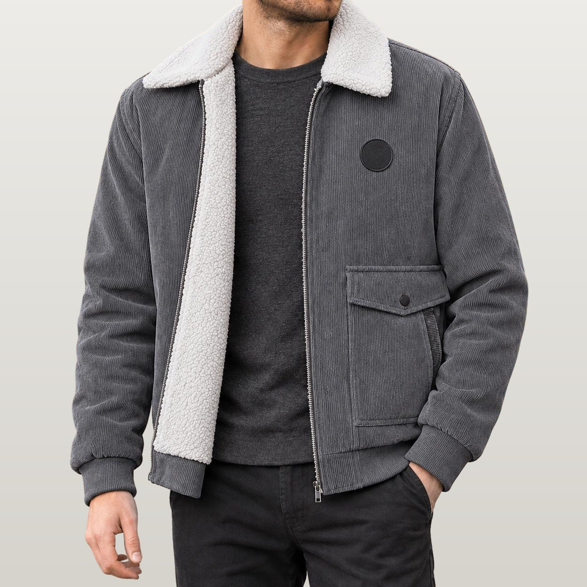 Men Fleece Lined Winter Jacket - Gray