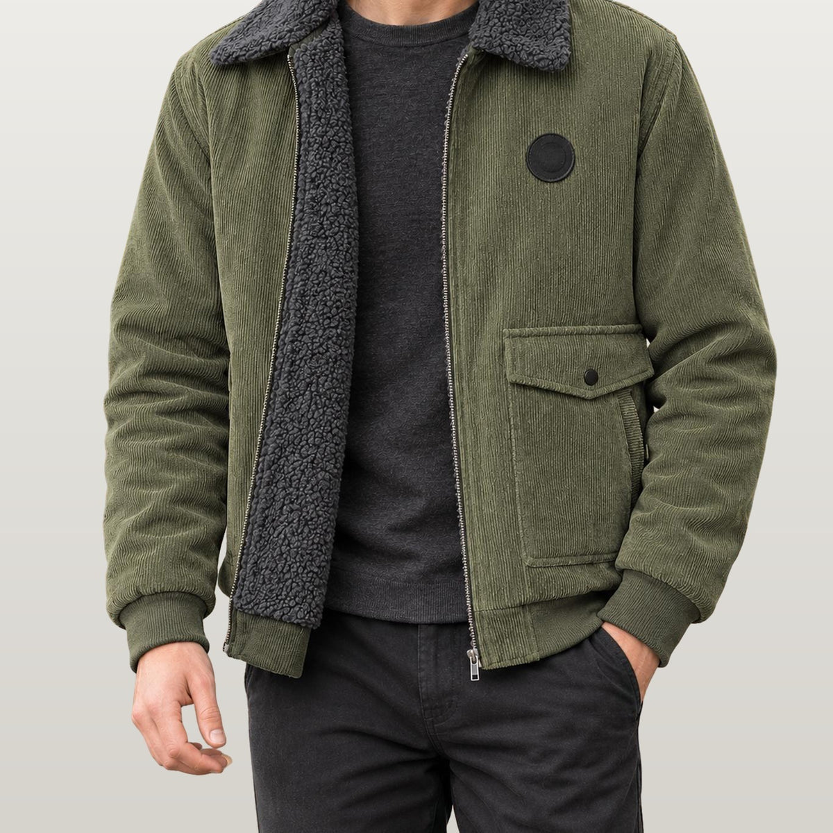 Men Fleece Lined Winter Jacket - Army Green