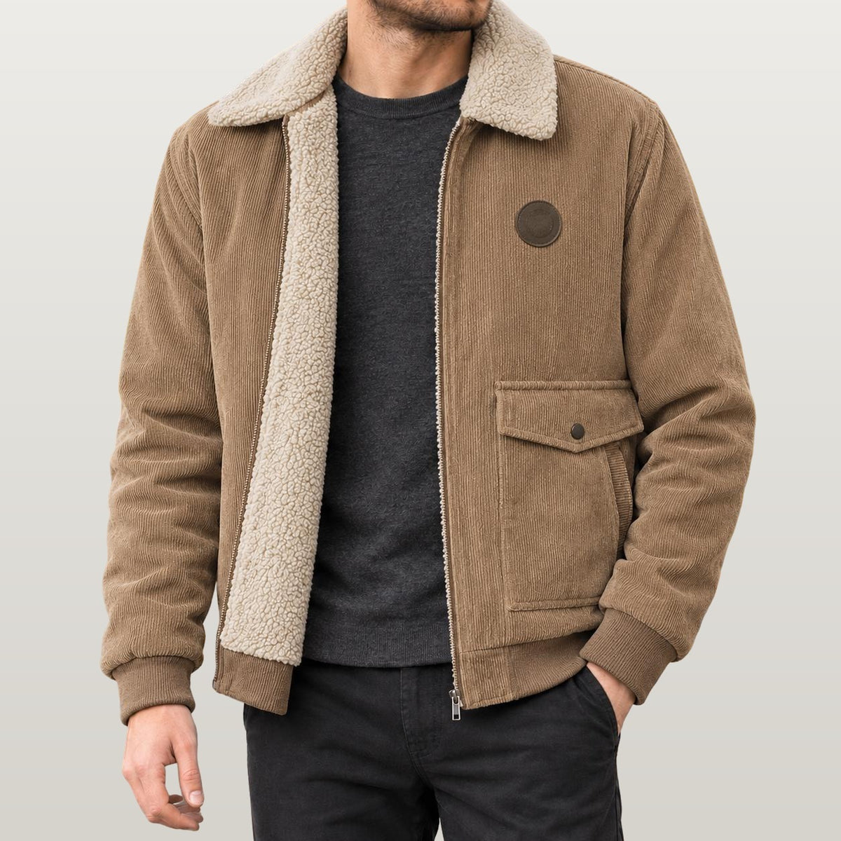 Men Fleece Lined Winter Jacket - Khaki