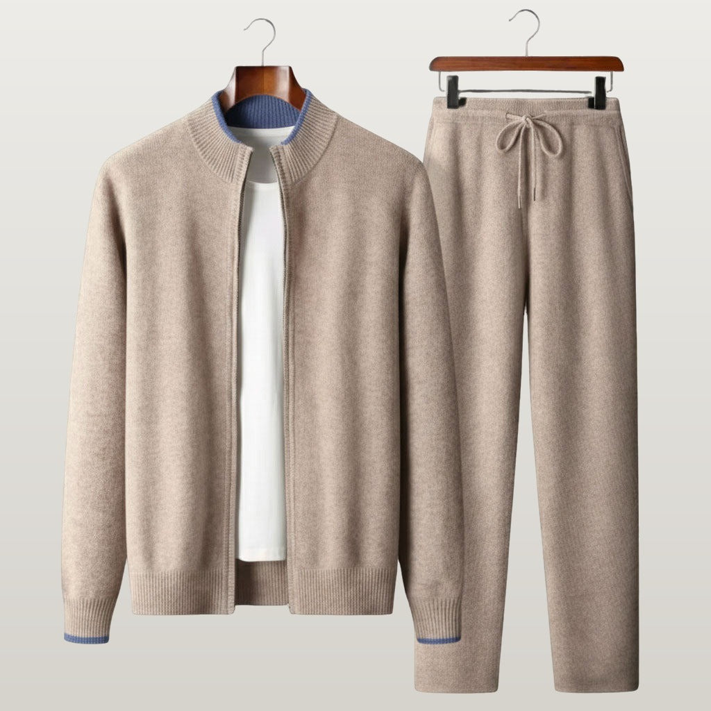 Men 2 Piece Cashmere Tracksuit Set - Camel