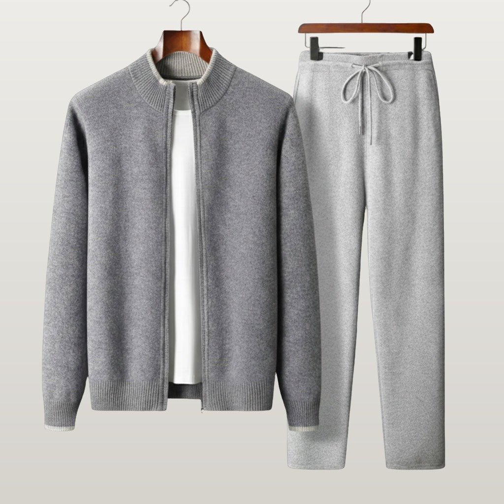 Men 2 Piece Cashmere Tracksuit Set - Gray