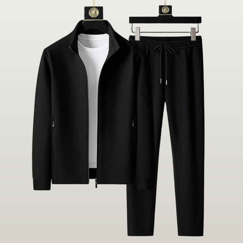 Men 2 Piece Knit Tracksuit Set - Deep Black