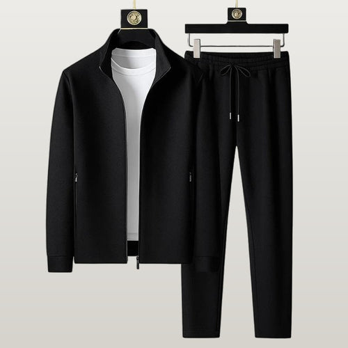 Men 2 Piece Knit Tracksuit Set - Deep Black