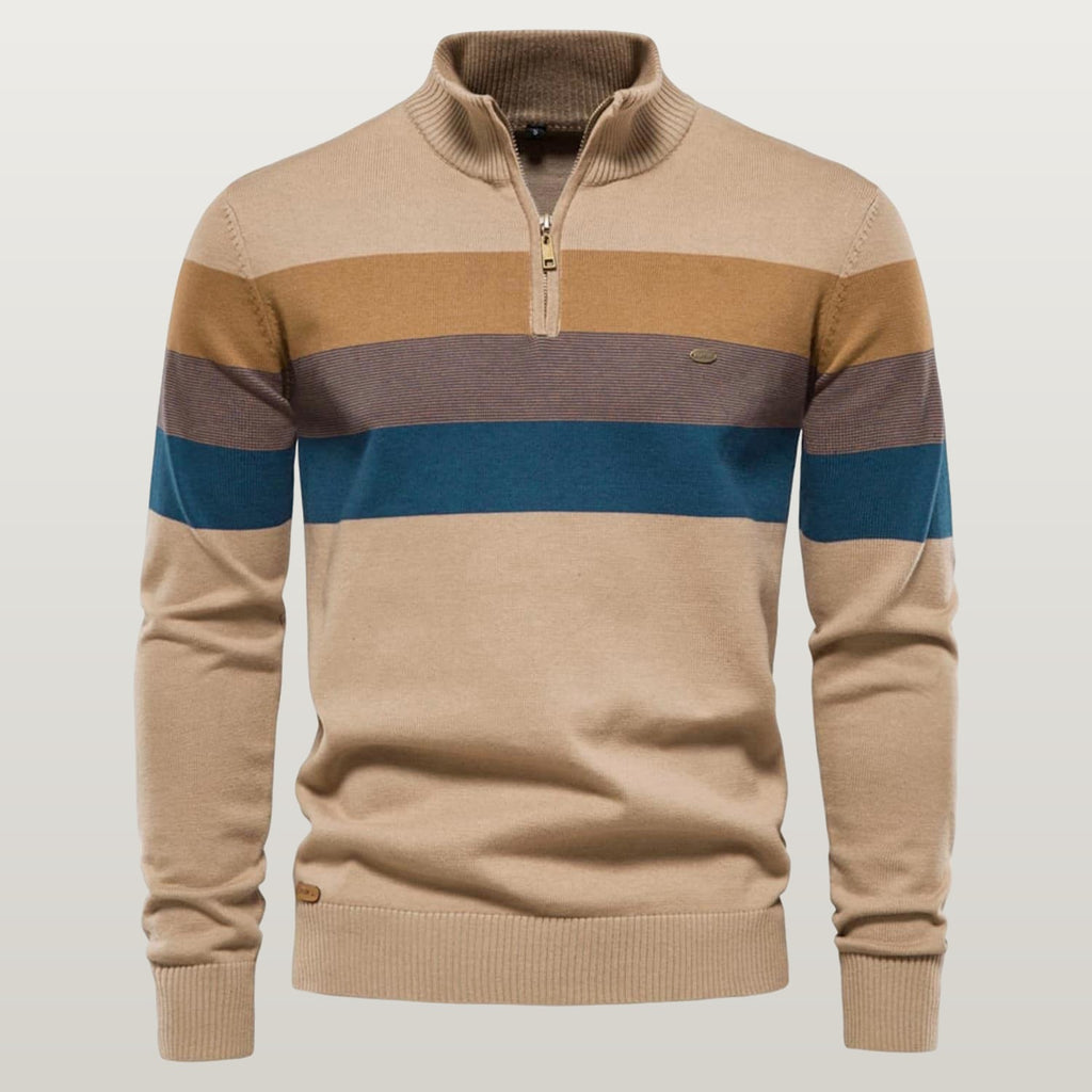 Men Colorblock Quarter Zip Sweater - Khaki