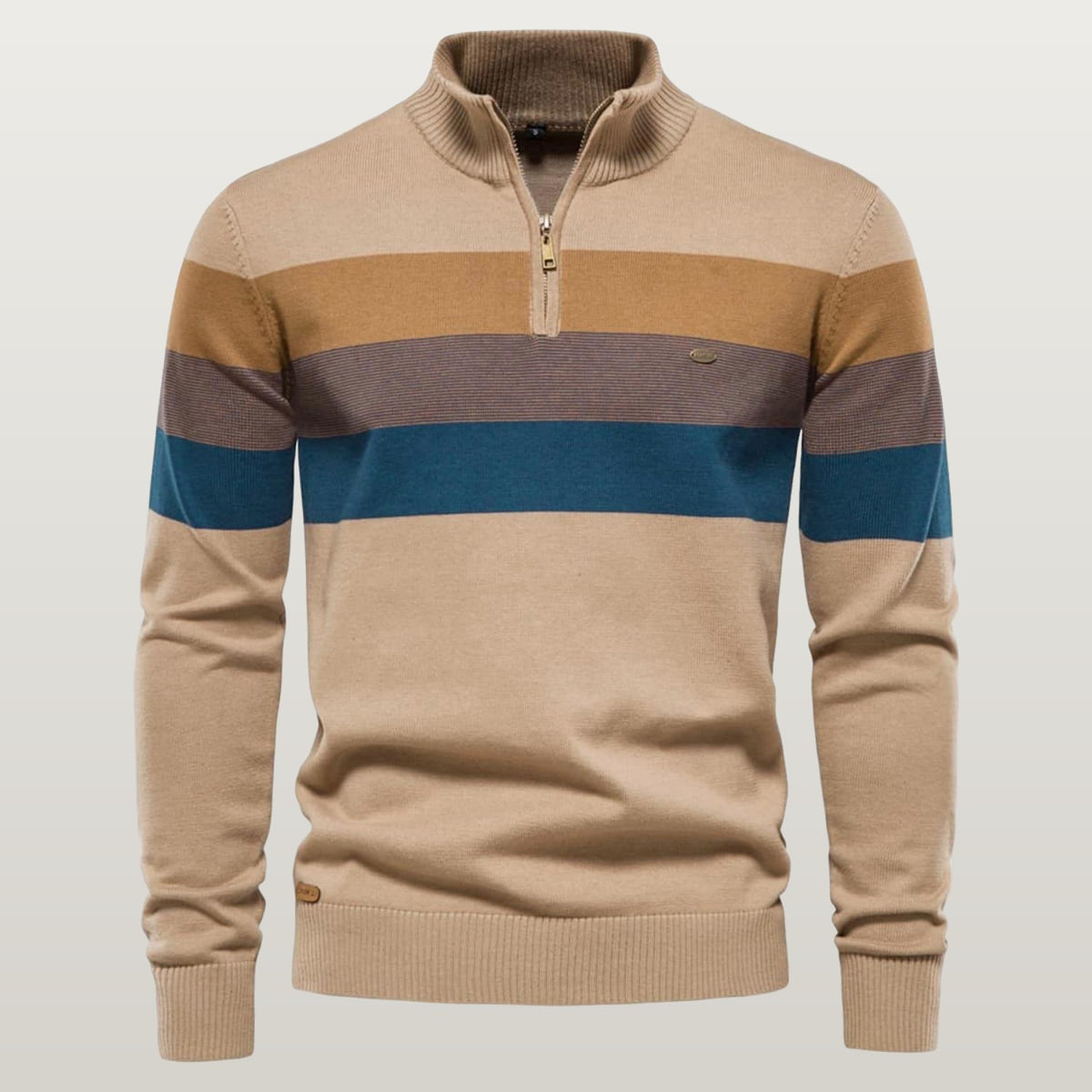 Men Colorblock Quarter Zip Sweater - Khaki