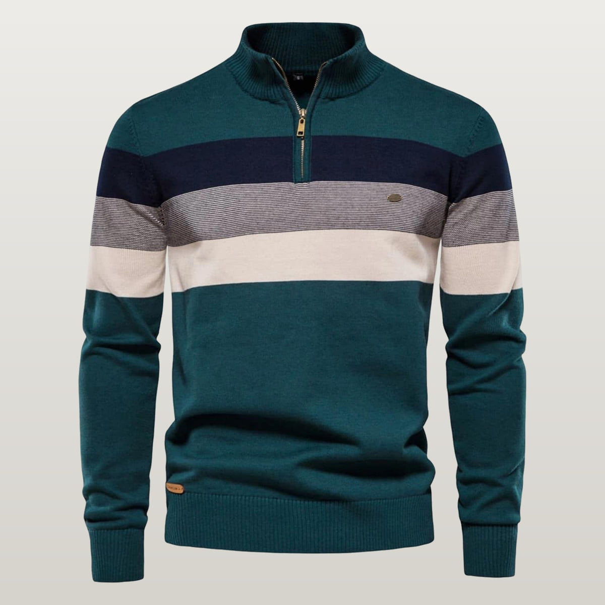Men Colorblock Quarter Zip Sweater - Green