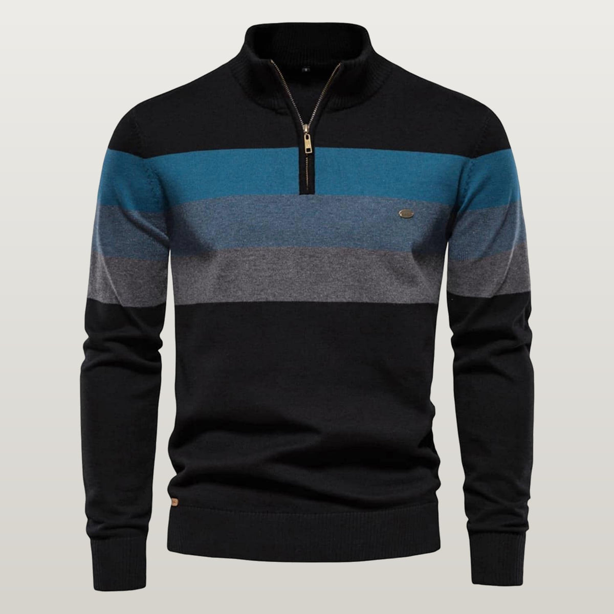 Men Colorblock Quarter Zip Sweater - Black and blue