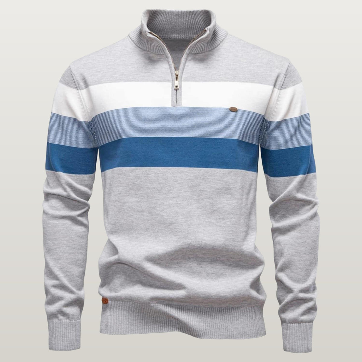 Men Colorblock Quarter Zip Sweater - Light gray