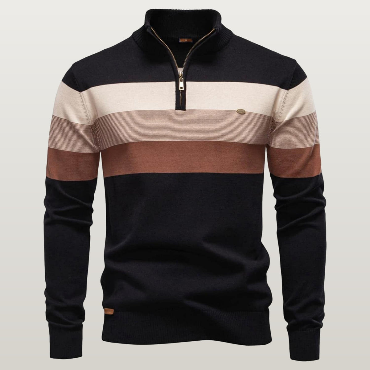 Men Colorblock Quarter Zip Sweater - Black and khaki