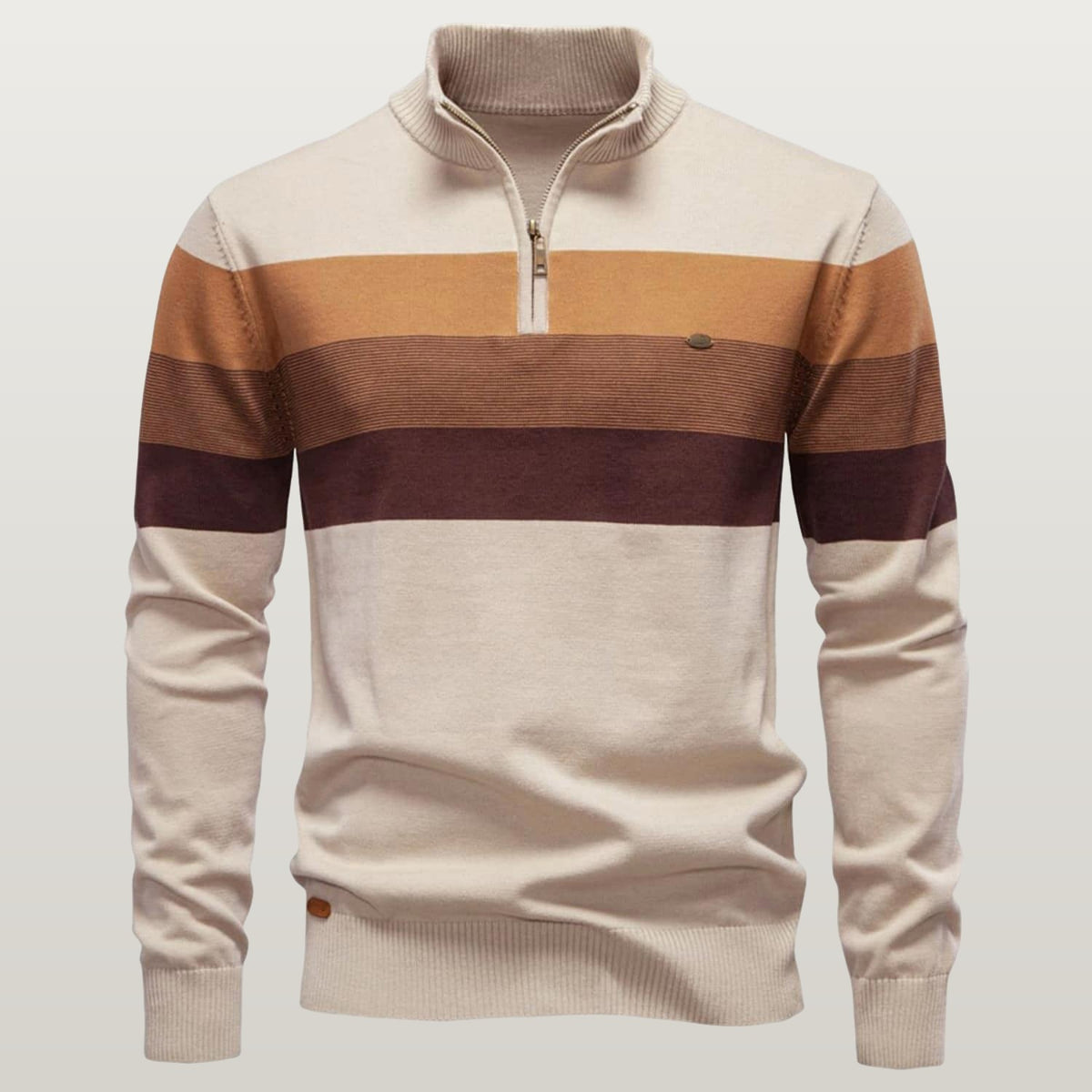 Men Colorblock Quarter Zip Sweater - Apricot