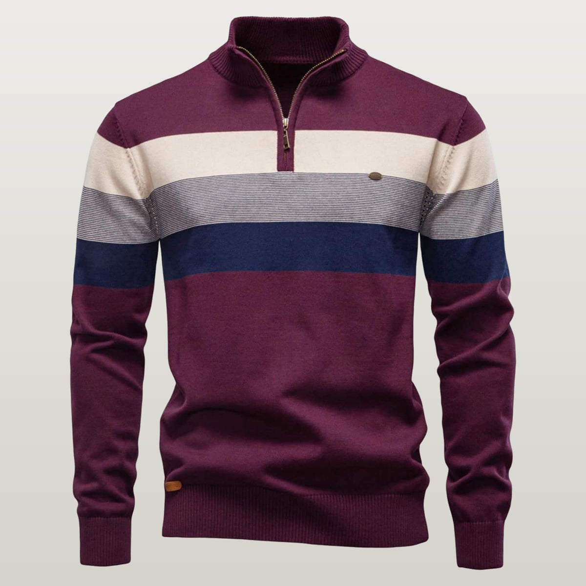 Men Colorblock Quarter Zip Sweater - Burgundy