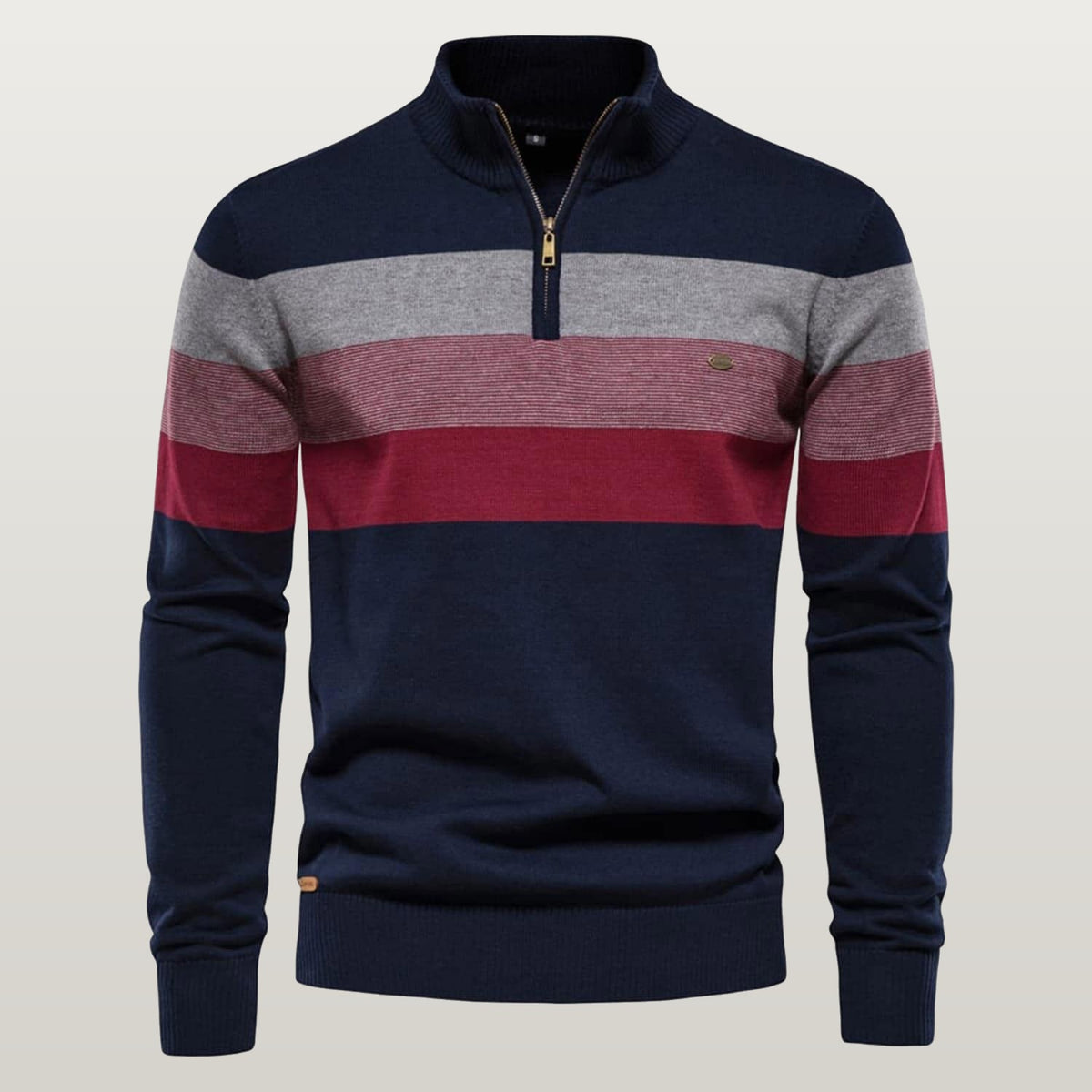 Men Colorblock Quarter Zip Sweater - Navy blue