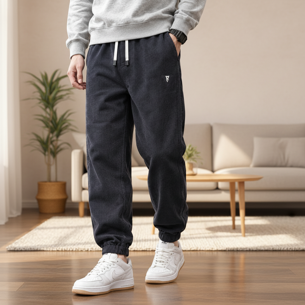 Men Corduroy Joggers - Dark Gray