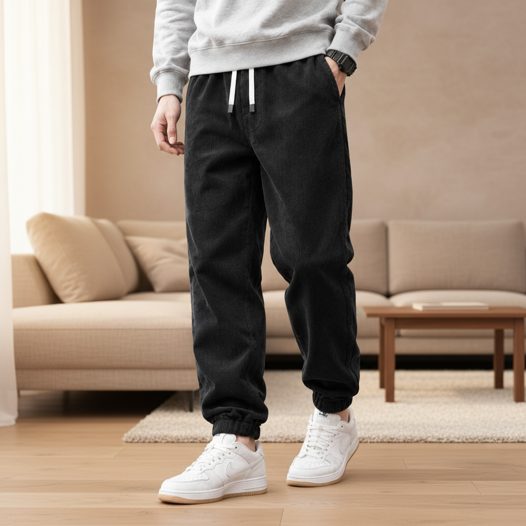 Men Corduroy Joggers - Black