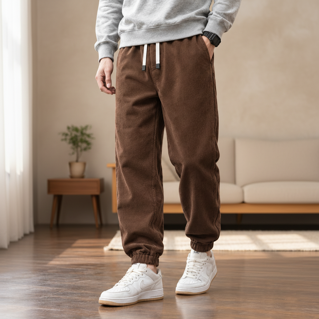 Men Corduroy Joggers - Coffee Brown