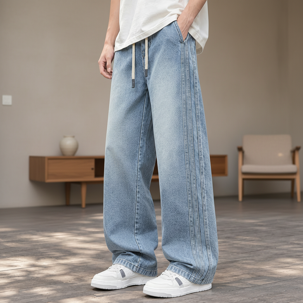 Men Baggy Wide Leg Jeans - Light Blue